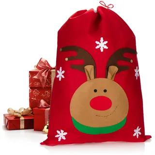 com-four® XL Geschenksack mit Rentier-Motiv - Nikolausbeutel für Weihnachten zum Befüllen - Weihnachtssack - Gabenbeutel für Weihnachtsmannkostüm und X-Mas-Dekoration