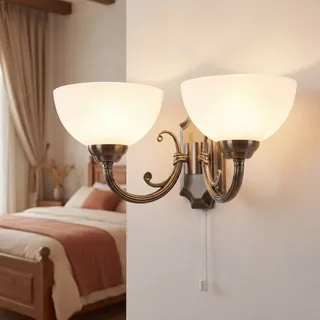 Edle Wandleuchte Landhaus Stil in Bronze Alabaster Glas Wohnzimmer Flur Lampe