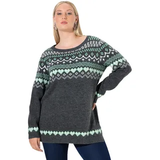Ulla Popken Damen große Größen Übergrößen Plus Size Norweger-Pullover, Rundhals, Langarm, weicher Strick dunkelgrau Melange 46+ 834122118-46+