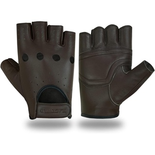 BLACKWILD Fingerlose Handschuhe | Ohne Finger Leder Motorradhandschuhe Herren und Damen| Fingerlos Fahrradhandschuhe,Gym Fitness Handschuhe auch für MTB und Taktische (Braun, XL)