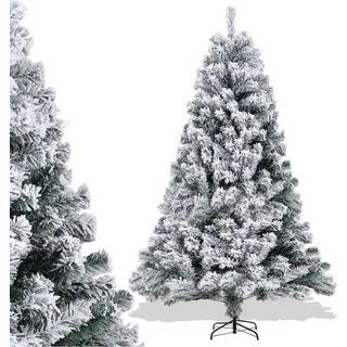 Jopassy künstlicher Weihnachtsbaum 150cm (Ø ca. 95 cm) mit 550 Spitzen und Schnellaufbau Klapp-System, schwer entflammbar, mit Schnee - Grün
