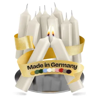 Kerzenfeld® 10 Stück, Kurze Stabkerzen Weiß, 100 x 22 mm, 2-fach getaucht, lange Brenndauer 4+ Stunden, echte Manufakturqualität aus Deutschland, RAL-Zertifiziert und tropffrei