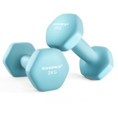 SONGMICS Hanteln, 2er Set, 2 x 2 kg, Hantelset, Kurzhanteln, Hexagon, Neopren-Beschichtung, Krafttraining, Workout, Fitnesstraining, für Zuhause, blassblau SYL904Q01