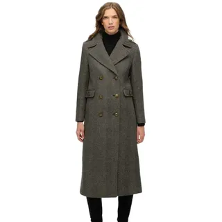 Superdry Double Breasted Wool Mantel - Ivory / Black Herringbone - XS