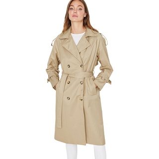 TRENDYOL Damen Offener -Gewölbter Knopfverschluss Wasserabweisender Langer Trenchcoat Trench Coat, Beige, 40 EU