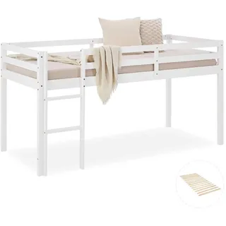 Homestyle4u Hochbett 90 x 200 cm Kiefer massiv weiß