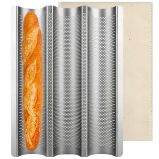 ALEEIK Baguette Backform Baguetteblech Baguette Backblech für 3 Baguettes Backformen Baguetteform Brotbackform Brot Backen Zubehör 38.5 X 28.5 CM