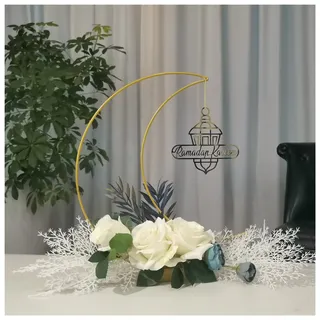 ElodieAu Ramadan Kareem Dekorationen, Mondförmige Kränze, Tischdekoration mit Schlossschild, Eid Ramadan Mubarak Metallringe Blumen-Heimornamente, für Schreibtisch, Kamin, Schlafzimmer, Partyzubehör
