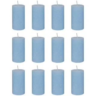 Butlers Stumpenkerze (12er-Set) Rustic Ø6,8 x 13 cm , Hellblau , Paraffin , 7x13x7 cm , Dekoration, Kerzen & Kerzenhalter