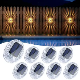 AGPTEK Solar-Zaunleuchten, 360° voll durchscheinender Zaunlichter, Wandleuchte mit schrägem Solarpanel-Design, IP65 wasserdichte und vielseitige Gartenleuchte für Outdoor-Dekoration, Warmweiß, 8 Stk