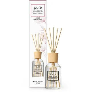 PURE ROOM EDITION 100ml Rose & Sandelholz Raumduft | natürliche Inhaltsstoffe, vegan & tierversuchsfrei, Bio-Alkohol, Diffuser mit Stäbchen hergestellt in Italien