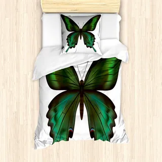 ABAKUHAUS Schwalbenschwanz-Schmetterling Mantele, exotische Grün, Milbensicher Allergiker geeignet mit Kissenbezügen, 135 cm x 200 cm - 80 x 80 cm, Olivgrün Jade-Grün - Grün