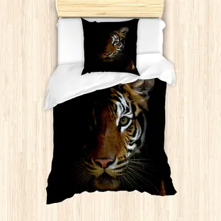ABAKUHAUS Tiger Mantele, König von Sundarbans, Milbensicher Allergiker geeignet mit Kissenbezügen, 135 cm x 200 cm - 80 x 80 cm, Dark Orange Schwarz