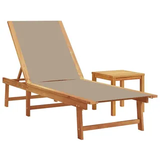 vidaXL Sonnenliege mit Tisch Taupe Massivholz Akazie und Textilene - Braun