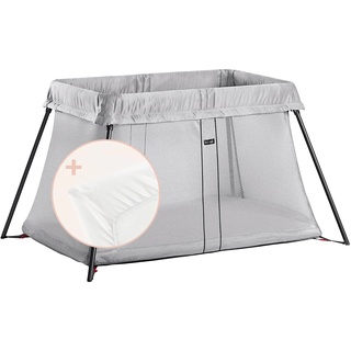 BabyBjörn Reisebett Light mit Spannbetttuch für Reisebett Light, Silber