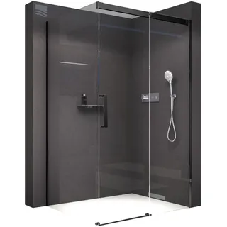 BERNSTEIN® Duschkabine mit Schiebetür Eckdusche DX906 FLEX Schwarz matt- Dusche Schiebetür x Breite: 120x90cm Duschglas aus 8mm ESG Klarglas mit NANO-Beschichtung