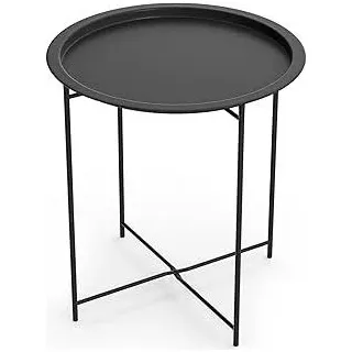 Beistelltisch Outdoor Rund,gartentisch klein,Wetterfester Outdoor Tisch,balkontisch,gartentisch,klappbar beistelltisch Couch aus Metall(Schwarz, Ø 47x50H cm)