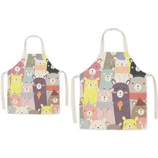 Eyand Eltern-Kind-Schürze für das Kochen - super nettes Muster Baumwolle und Leinen Küchenschürze für Mom Kinder, Kochen Malerei Gartenschürze (Bär)