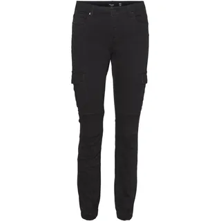 Vero Moda Damen Jeans Hose Stretch Denim Jogger Pants Cargo Stoffhose VMIVY, Farben:Schwarz, Größe:L / 30L, Beinlänge:L30