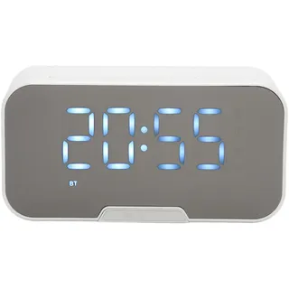 Bluetooth Lautsprecher mit Digitalem Wecker, Multifunktionaler Spiegel Wecker Lautsprecher mit UKW Radio für Schlafzimmer, Büro, Unterstützt Temperaturanzeige, UKW Radio (Weiß)