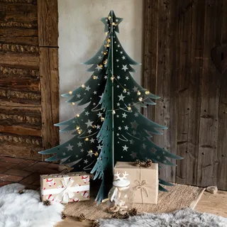 3D-Weihnachtsbaum aus pulverbeschichtetem Stahl H140 cm – Faltbare Metall-Dekoration mit Scharnieren, Grün und Weiß