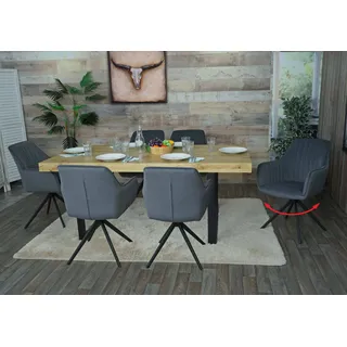 6er-Set Esszimmerstuhl HWC-L79, Küchenstuhl Lehnstuhl Stuhl Armlehnen, drehbar Auto-Position Stoff/Textil anthrazit - Grau