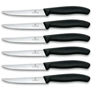 Victorinox Swiss Classic Profi Steakmesser-Set, 6-teilig, Tafelmesser, Spitz, Gerade Klingen, 11 cm, Scharf, Robuste Kunststoffgriffe, Schwarz