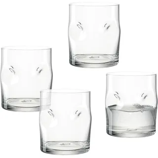 Gläser-Set LEONARDO "Trinkglas VESUVIO, 300 ml, 4er-Set", transparent, H:9cm Ø:7,5cm, Glas, Trinkgefäße, Gläser-Set, konische Form, markantes Design - mit Einquetschungen