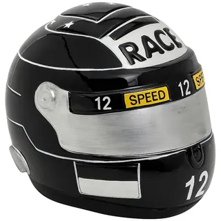 Keramik Spardose Motorradhelm – Racing Helm Sparbüchse – Geschenk für Motorrad- & Motorsport-Fans – Handbemalt – Schwarz/Rot – 14×11×11 cm (1, Schwarz)