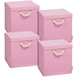 Storanda | 4er Set Aufbewahrungsbox mit Deckel | Kordel Griffband | Stabile & Faltbare Boxen | Regalboxen für Würfelregal Kallax | Ideal für Zuhause & Kinderzimmer | 31x31x30 cm | Rosa