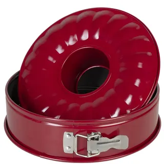 Wenco Springform 26 cm, Kuchenform mit Flach- und Rohrboden, 2 Böden, runde Backform, auslaufsicher, antihaftbeschichtet, rot