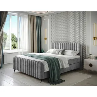 Mid.you Boxbett , Grau , Holz, Holzwerkstoff , H3 , Höhe ca. 23 cm , 140x200 cm , Bettkasten, gepolstertes Kopfteil, Stoffauswahl, Topper durchgehend, in verschiedenen Größen erhältlich , Holzmöbel, Holzbetten, Boxspringbetten Holz