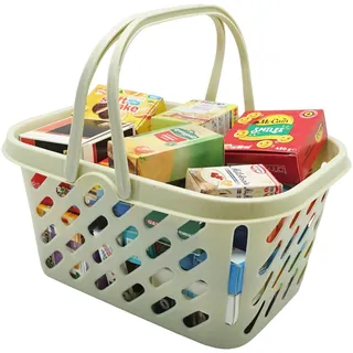 Tanner DER KLEINE Kaufmann Tanner Deco – Einkaufskorb aus Kunststoff (pastellgrün, mit Miniaturen, scannbare Barcodes, ab 3 Jahren, Kaufladen Zubehör) 4049.4