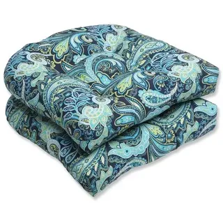 Pillow Perfect Außen- und Innenbereich, Paisleymuster, Marineblau Getuftete Sitzkissen (runde Rückenlehne), Polyester, Blau/Grün Pretty, Round Corner - 19" x 19", 2