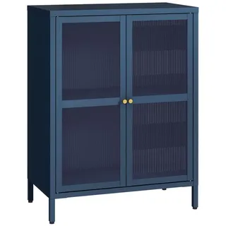 [en.casa] Vitrine Säkylä , Blau , Metall, Glas , Rechteckig , 64x84x35 cm , Esszimmer, Vitrinen, Vitrinenschränke