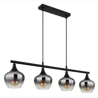 GLOBO Hängeleuchte Pendelleuchte Deckenlampe Wohnzimmerleuchte Küchenlampe, Metall Glas schwarz rauchfarben, 4 Flammig E27, H 120 cm