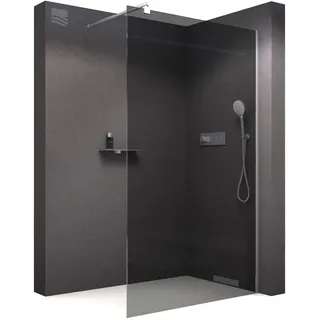 BERNSTEIN® Duschwand [Größe] Glas Duschabtrennung Walk-In Dusche Nano ESG Echtglas Duschtrennwand EX101 graues Glas (900mm)