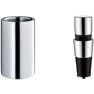 WMF Clever&More Sekt-Weinkühler Edelstahl 19,5 cm, Flaschenkühler doppelwandig matt & Vino 2in1 Weinausgießer mit Flaschenverschluss, 2,4 cm, Ausgießer, Cromargan Edelstahl, Silikon