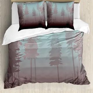 ABAKUHAUS Wald Bettbezug, Europäisches Laube Design, Milbensicher Allergiker geeignet mit Kissenbezügen, 200 cm x 200 cm - 80 x 80 cm, Getrocknete Rose Pale Blue