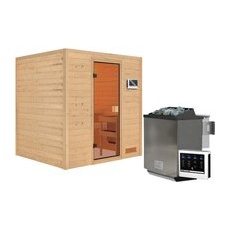 Karibu Sauna Adelina Set Naturbelassen mit Ofen 9 kW Bio ext. Steuerung