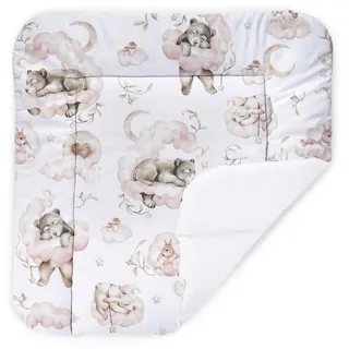 Balbina® Wickelunterlage aus Baumwolle weiche Wickeltischauflage für Wickelkommoden waschbar 70x70 I Bärchen auf Wolke, Rosa