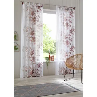 OTTO home Gardine "Ina" Schlaufen 2 Stk. tlg. 2-er Set, einseitig floral bedruckt, Voile, Blumen, braun