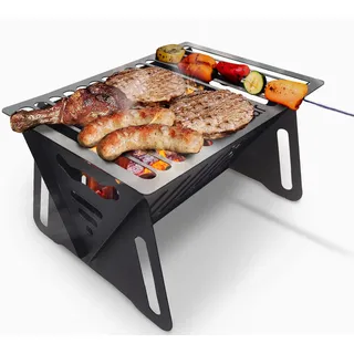 Bodkar - Tragbarer Mini-Holzkohlegrill, Faltbar & Tragbar, Für 1-2 Personen, Innen & Außen, Camping, Picknick, Terrasse, Hinterhof