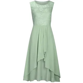Chiffonkleid Damen Elegant Cocktailkleid Abendkleid Ärmellos Ballkleider mit Spitzen A Linie für Hochzeit Kurz Vokuhila Kleid
