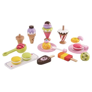 Lelin Eiscreme-Spielset aus Holz für Kinder - 25-teiliges Pretend Play Dessert Spielzeug mit Lutschern, Macarons & Zubehör - Bunte Pädagogische Küche Rollenspiel für Jungen Mädchen Alter 3+