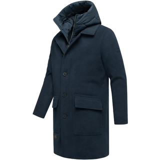 Trenchcoat STONE HARBOUR "Wollmantel Thiagoo XX", Herren, Gr. XL, blau (navy), Obermaterial: 95% Polyester PES. 3% Viskose CV. 2% Elasthan EL. Obermaterial: Futter: 100% Polyester PES. 100% Polyester PES., Mäntel Trenchcoat
