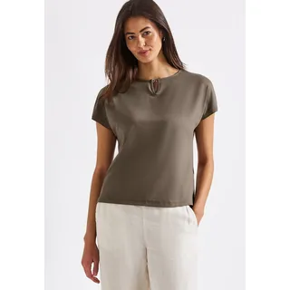 Shirttop STREET ONE, Damen, Gr. 40, beige (schwarz tumbled beige), Obermaterial: 95% Viskose, 5% Elasthan, unifarben, regular fit taillenbedeckt, U-Boot-Ausschnitt, Tops Shirttop, mit Cut-Out Detail