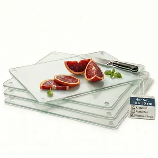 getgastro 4er Set Glasschneidebrett 40x30 cm, DURCHSICHTIG KLAR, Schneidebrett Glas, Herdabdeckplatte, Küchenbrett Glas, Glasplatte Küche, Cutting Board, Schneidebrett, hitzebeständige Glasplatte