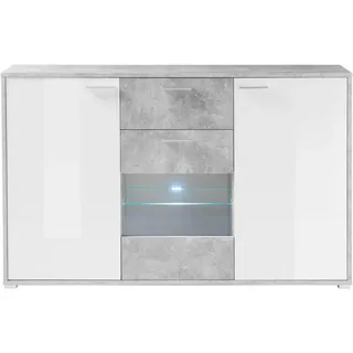 Sideboard , Grau, Weiß , Kunststoff , Betonoptik , 5 Fächer , 1 Schubladen , 180x112x37 cm , Beimöbel erhältlich, stehend , Kleinmöbel, Kommoden, Sideboards