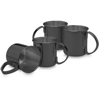 ECHTWERK Moscow Mule Becherset, 4-tlg, Bruchsichere Edelstahl-Gläser, Cocktail-Set, Cocktailgläser perfekt für Gin, Vodka, Bier und Kaltgetränke, Geschenkset, Black-Edition, 480 ml
